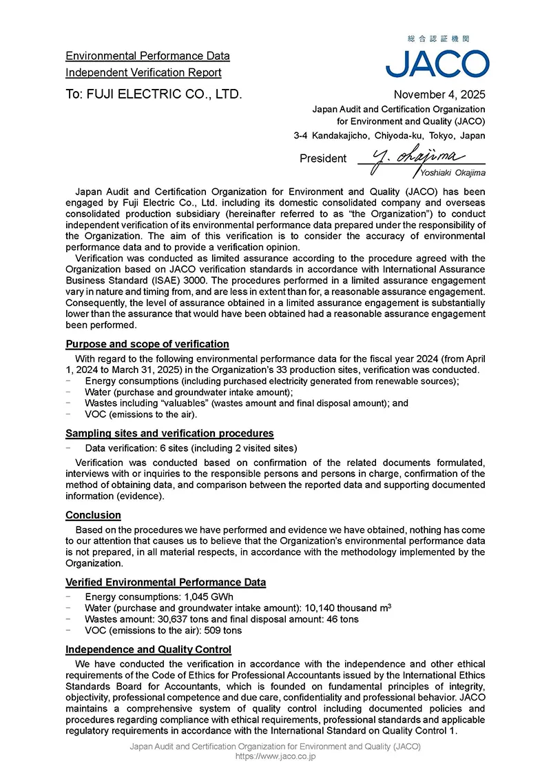 FY2024 Environmental Performance Data Independant Verification Report