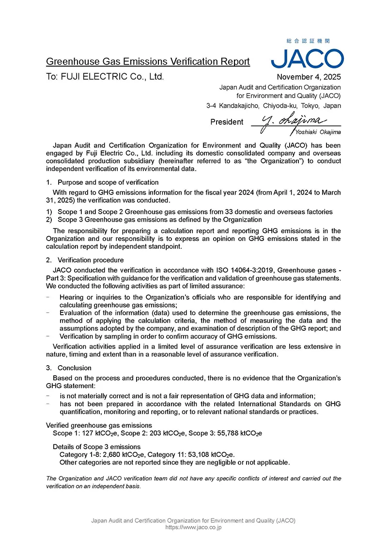 FY2024 Greenhouse Gas Emissions Verification Report